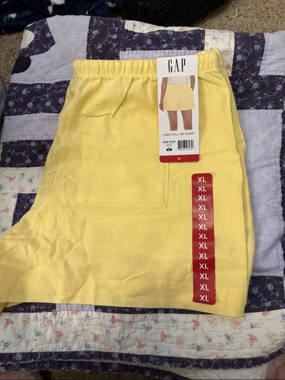 GAP Yellow High-Waist Linen Pull-On Shorts - Picture 2 of 3
